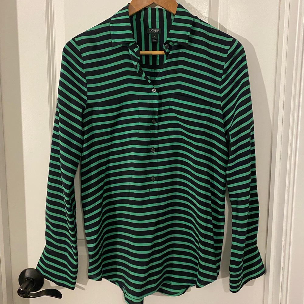 J. Crew Striped 100% Silk Popover Blouse